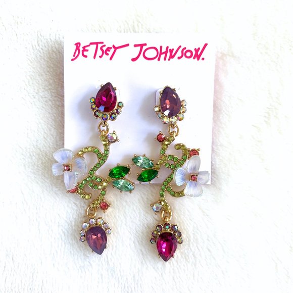 Betsey Johnson Jewelry - Betsey Johnson Floral Mismatched Linear Earrings